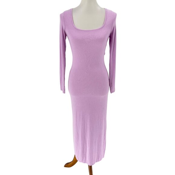 NWOT Victoria's Secret Long Sleeve Ribbed Modal Bodycon Maxi Dress Lilac S/P - Picture 2 of 9